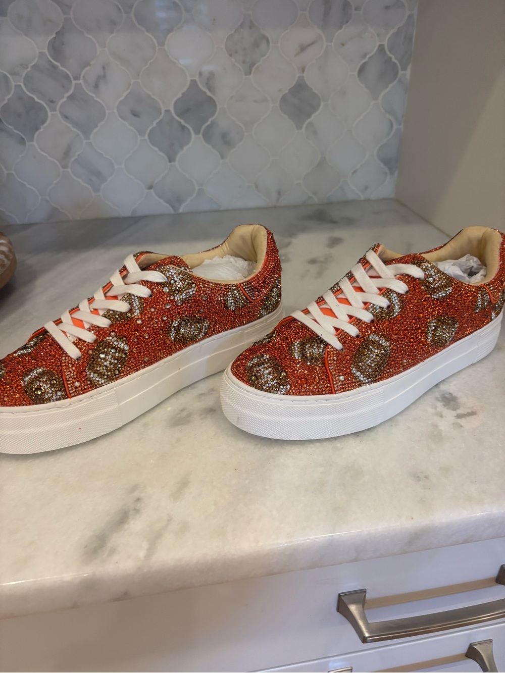 Betsey Johnson Orange/Football Beaded Platform Sneakers